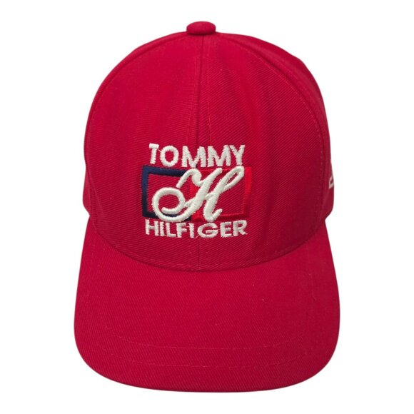 Tommy Hilfiger Spell Out Strapback Cap Embroidered Vintage 90s Baseball Hat Red - Picture 8 of 13